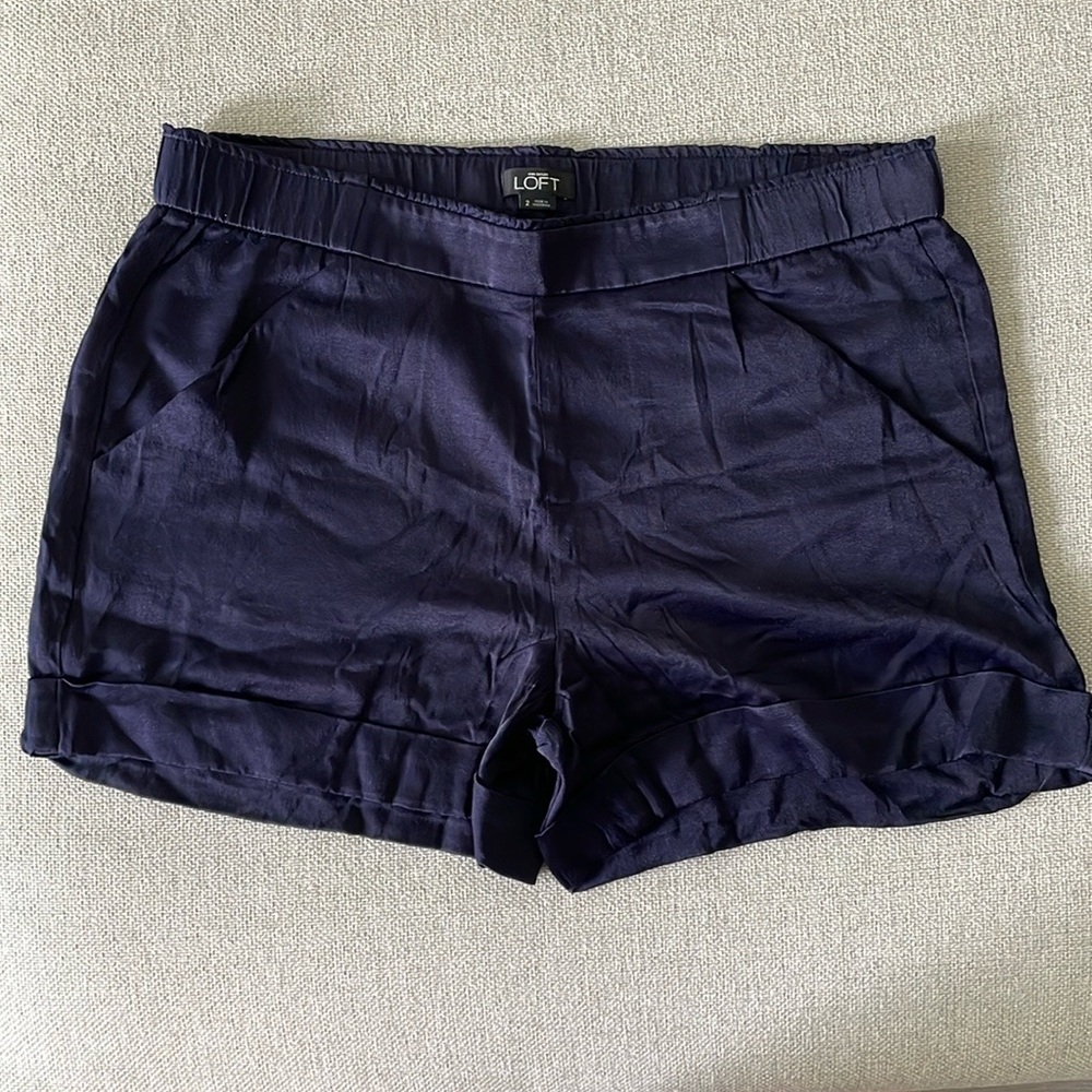 LOFT satin navy blue shorts